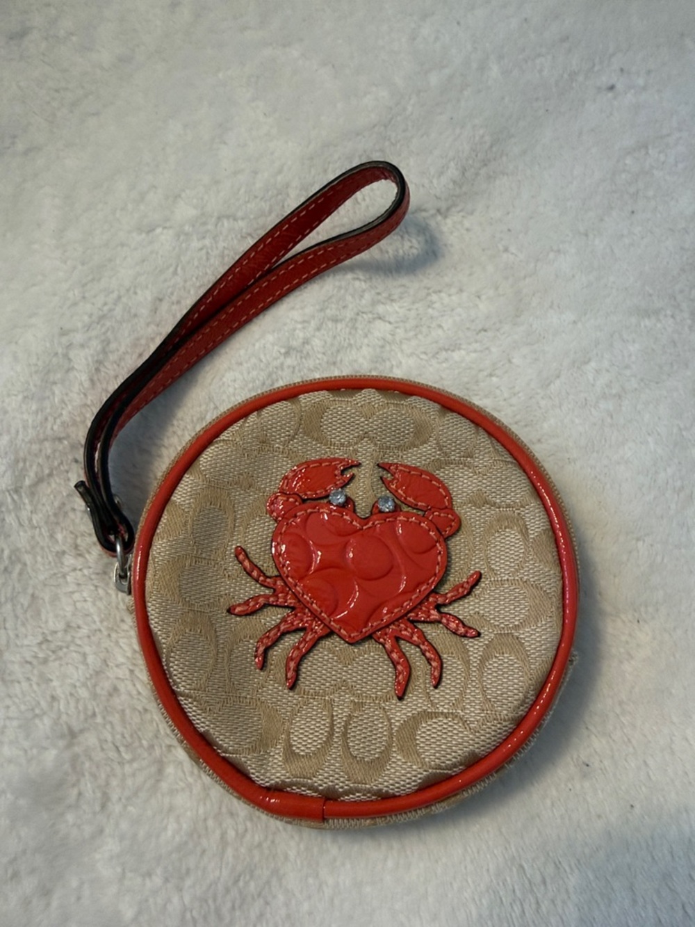 Coach Circular Wristlet with Red Crab Applique